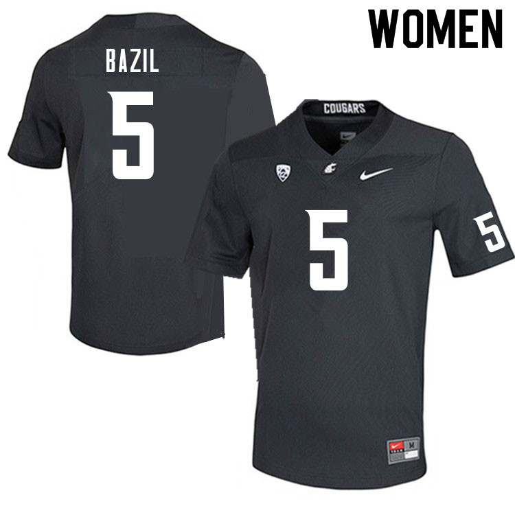 Women #5 Jouvensly Bazil Washington State Cougars College Football Jerseys Sale-Charcoal